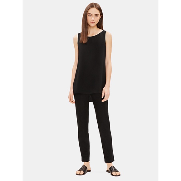 Eileen Fisher Stretch Crepe Slim Black Ankle Pants